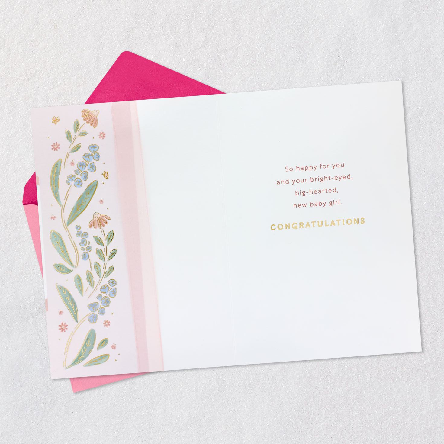 Bunny Floral New Baby Girl Card Open card with envelope image number 3