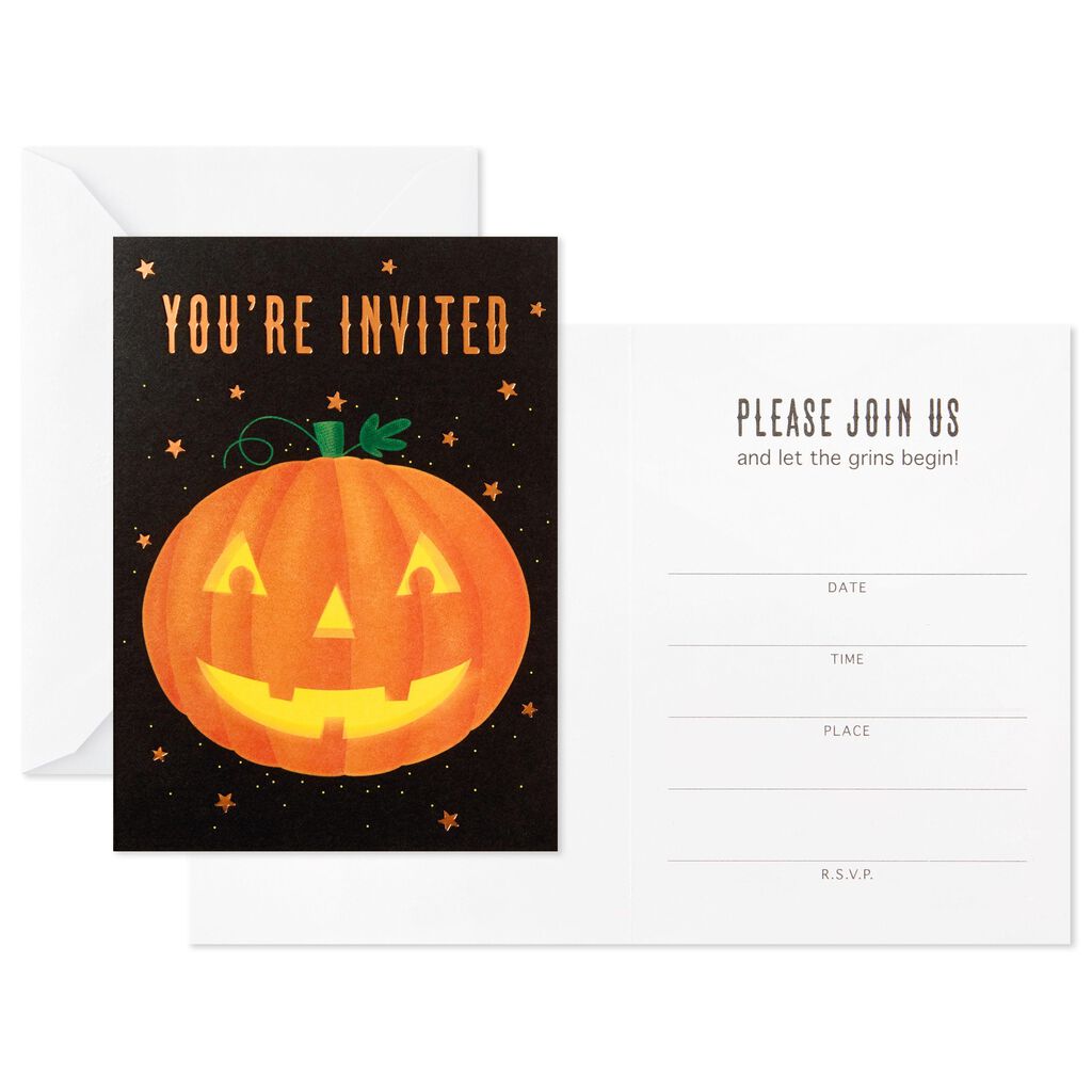 Grinning Jack O Lantern Halloween Party Invitations Pack Of 10