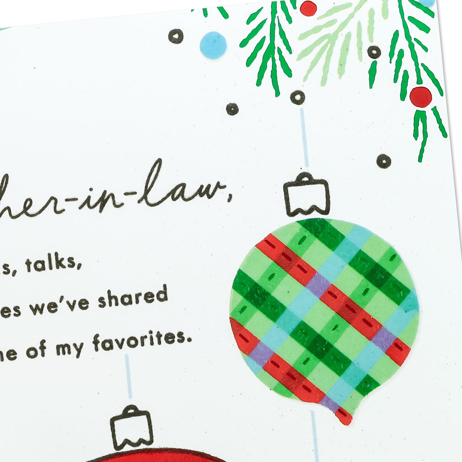Red, Blue and Green Ornaments Brother-in-law Christmas Card Card Front Detail image number 4