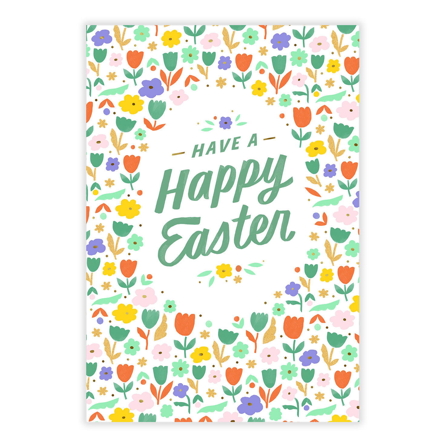 Tulip Drawings Border Personalized Easter Card front image number 2