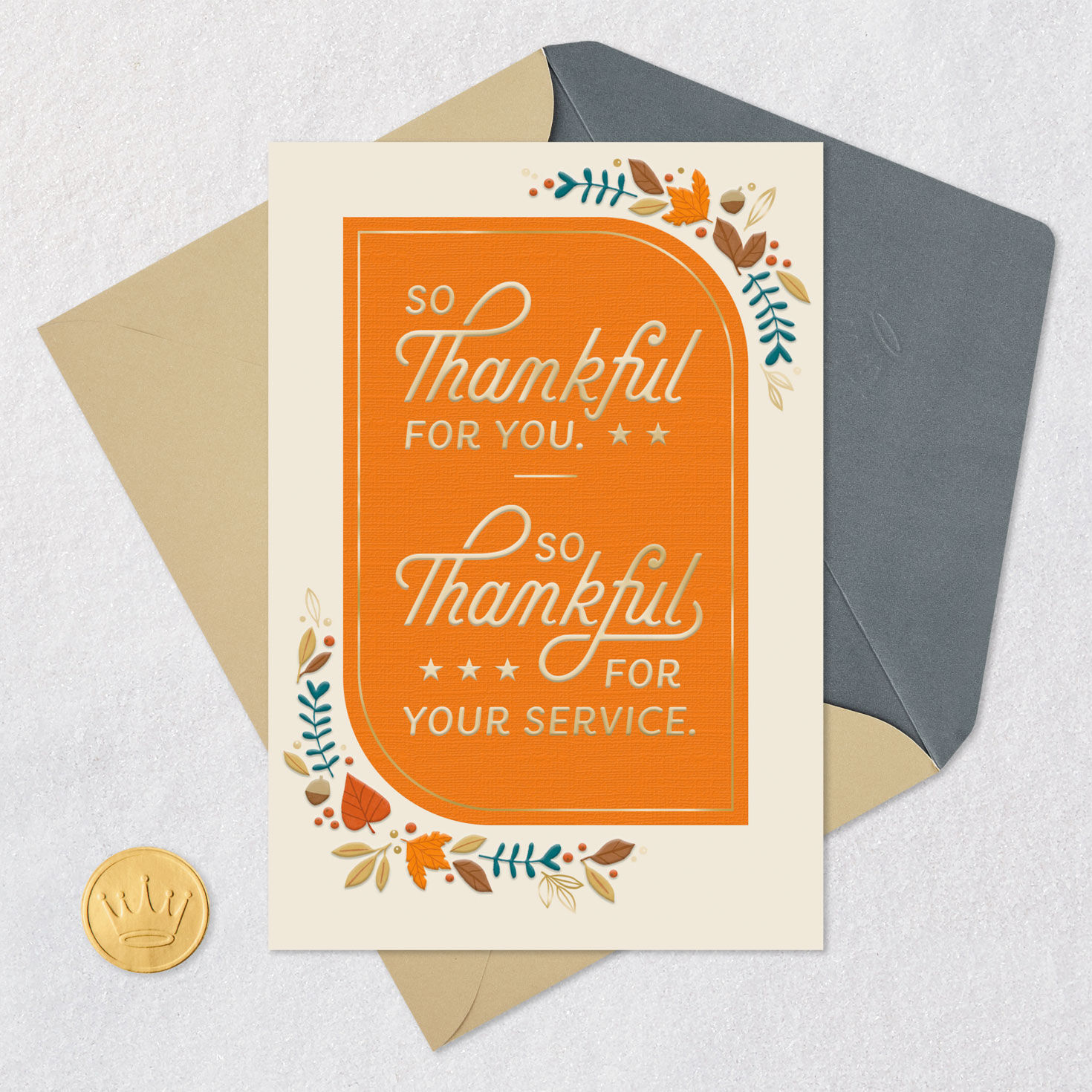 Thanksgiving Card for Military Service Member Card Front with Envelope and Gold Seal image number 5