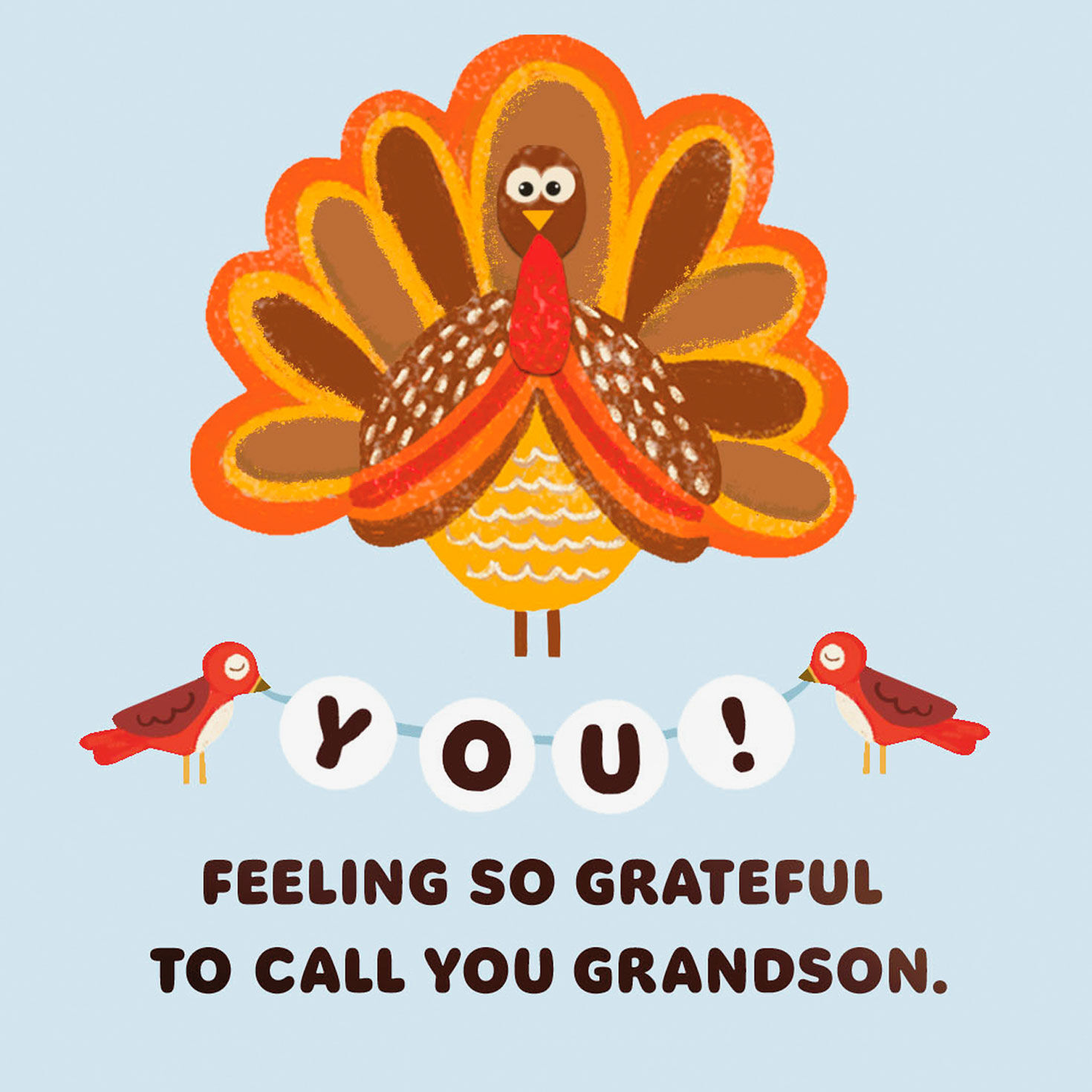 Cute Turkey and Fox Thanksgiving Card for Grandson Sentiment image number 2