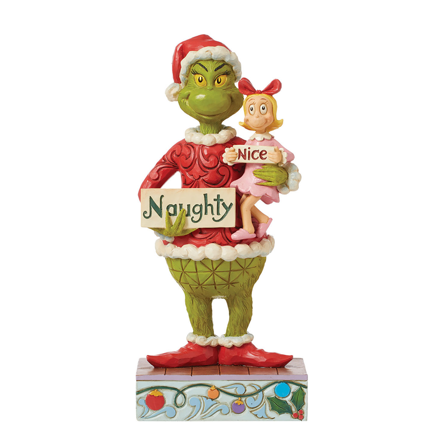 Jim Shore Dr. Seuss Grinch and Cindy-Lou Who With Signs Figurine, 9.6”