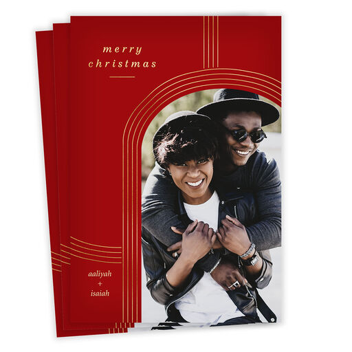 Gold Arch on Red Flat Christmas Photo Card, 