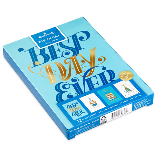 Celebration in Blue Boxed Birthday Cards Assortment, Pack of 12, 