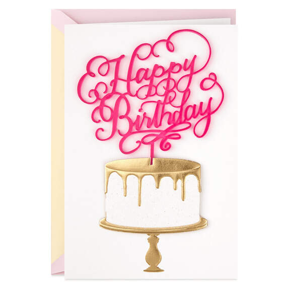 Calligraphy and Cake Happy Birthday Card for Her