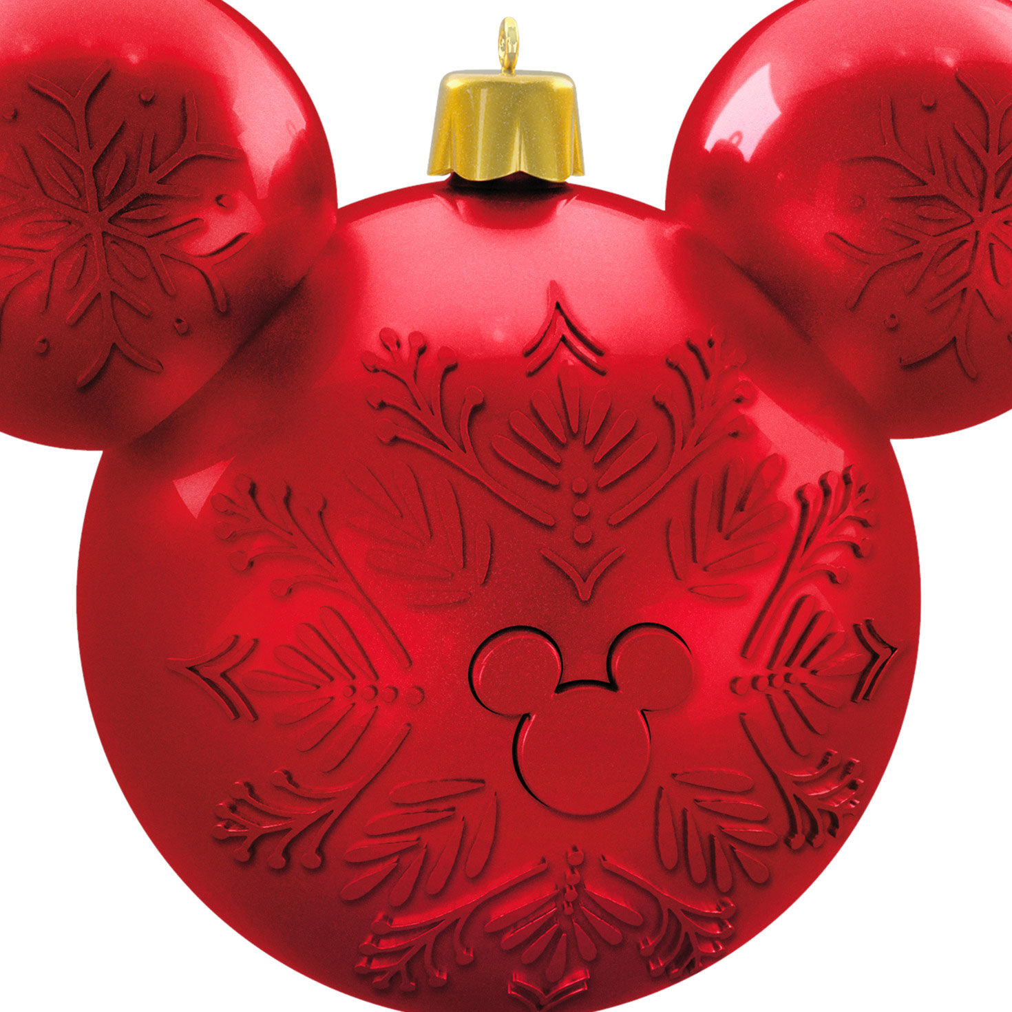 Red Mickey Ears Recordable Hallmark Ornament upclose view image number 5