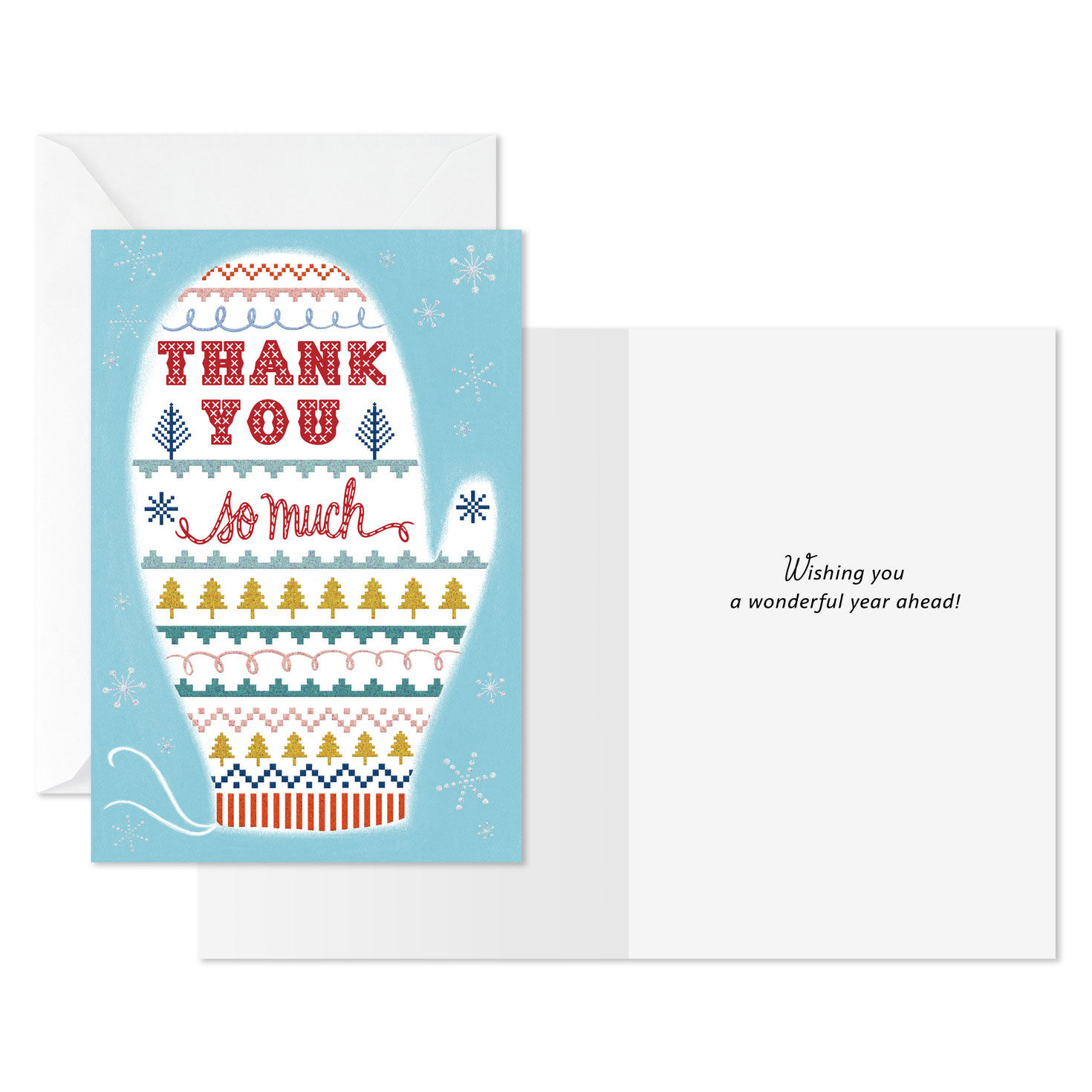 Colorful Mitten Christmas Thank You Card Pack Card Front with Sentiment image number 2