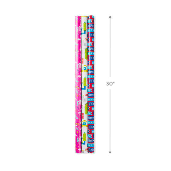 Colorful Kid Birthday 3-Pack Reversible Wrapping Paper, 120 sq. ft. total, , large image number 3