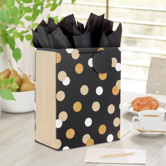 13" Dots on Black Large Gift Bag With Tissue Paper, , large image number 2