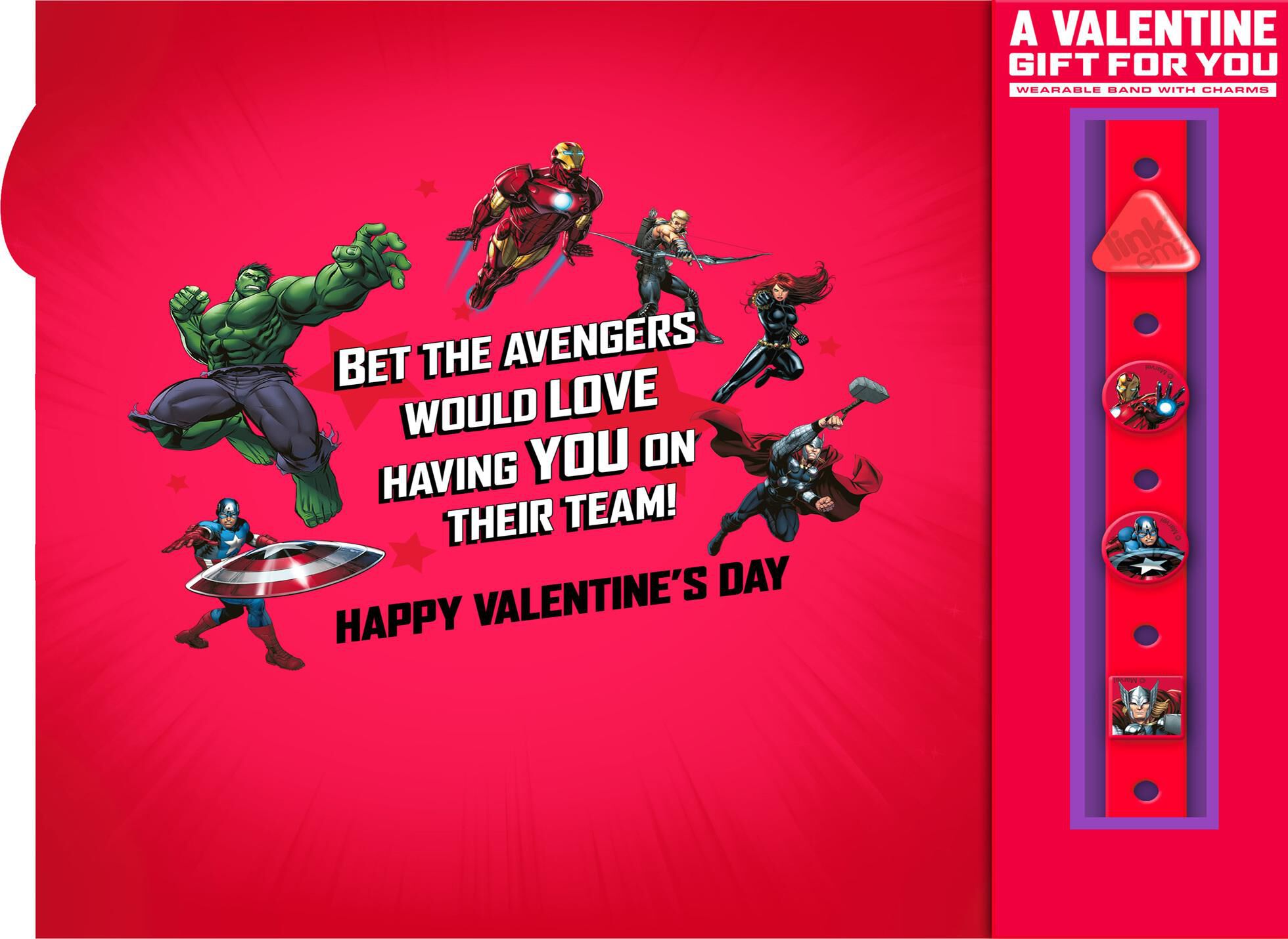 Marvel Avengers Valentine's Day Card With Link'emz Wristband