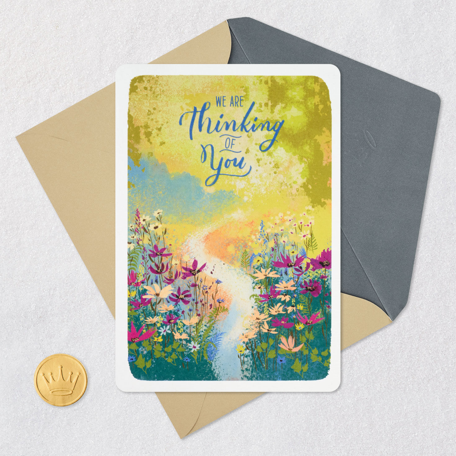 Painted Wildflowers Get Well Soon Greeting Card Card Front with Envelope and Gold Seal image number 6