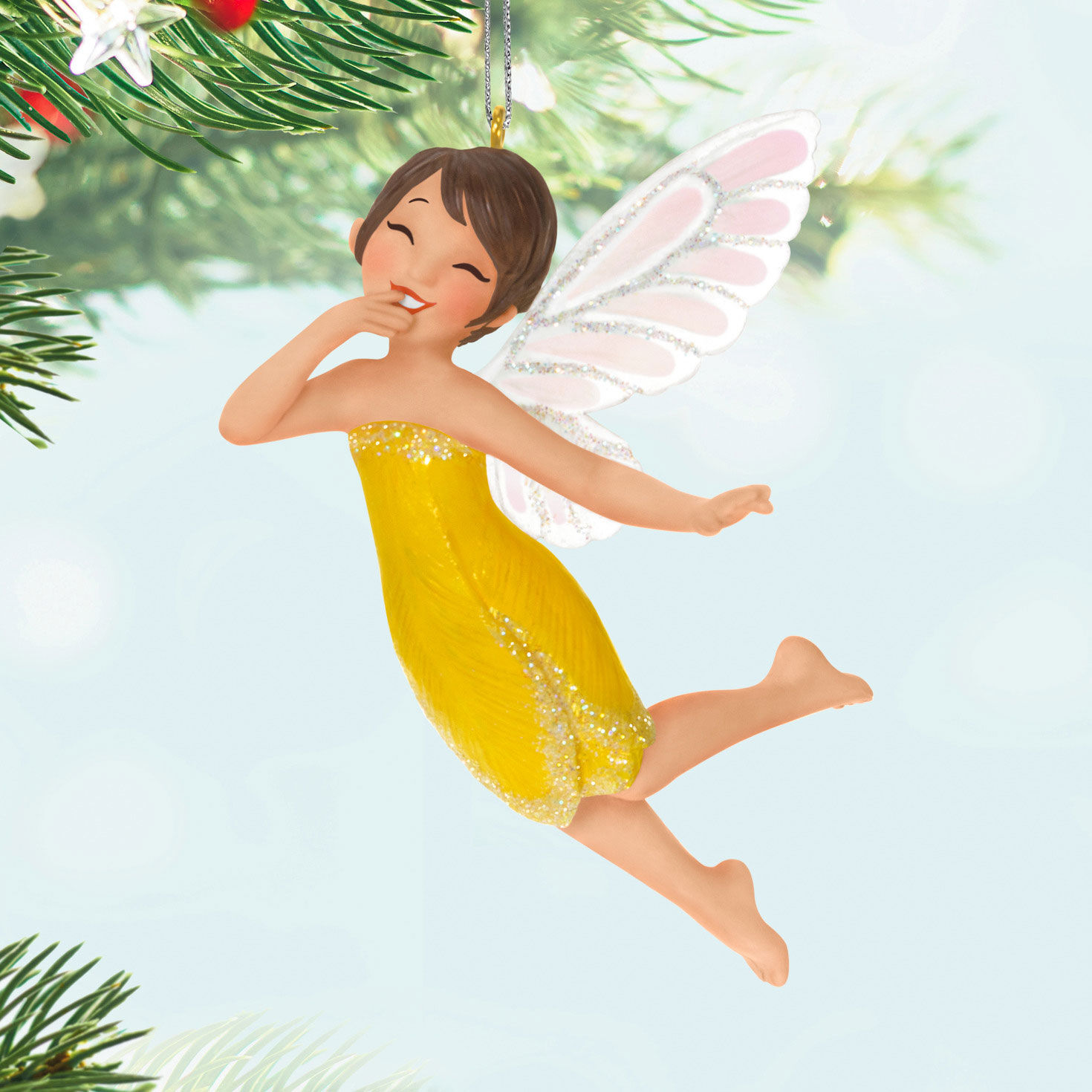 Yellow Dress Fairy Keepsake Ornament Hanging on tree image number 2