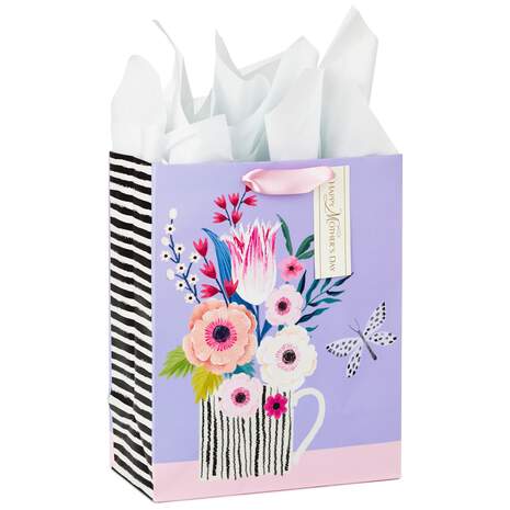 Mug of Flowers Large Gift Bag With Tissue and Tag, 13", , large