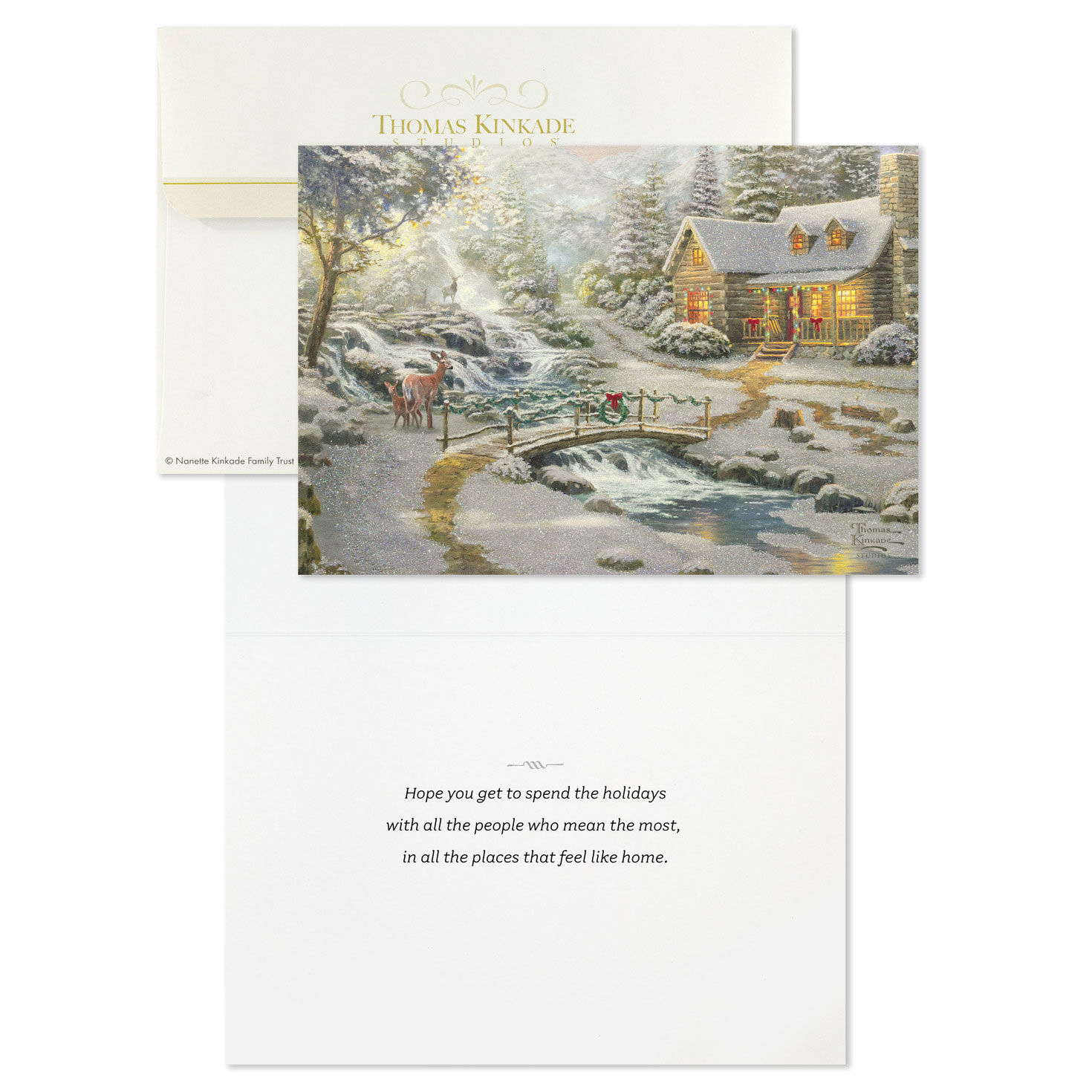 Thomas Kinkade Cabin Christmas Card Pack Card Front with Sentiment image number 3