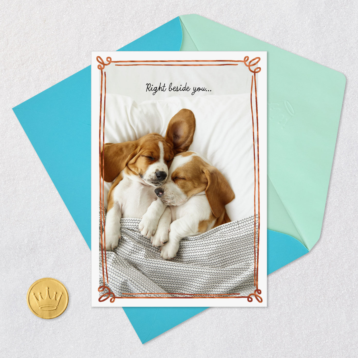 Cuddling Hound Dog Puppies Love Card  image number 5
