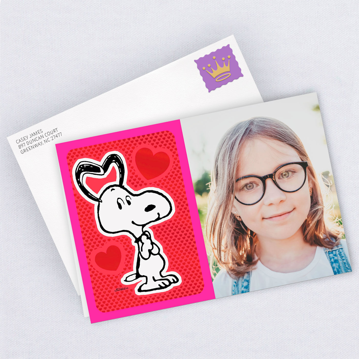 Personalized Peanuts® Snoopy and Hearts Love Photo Card Personalized Peanuts® Snoopy and Hearts Love Photo Card