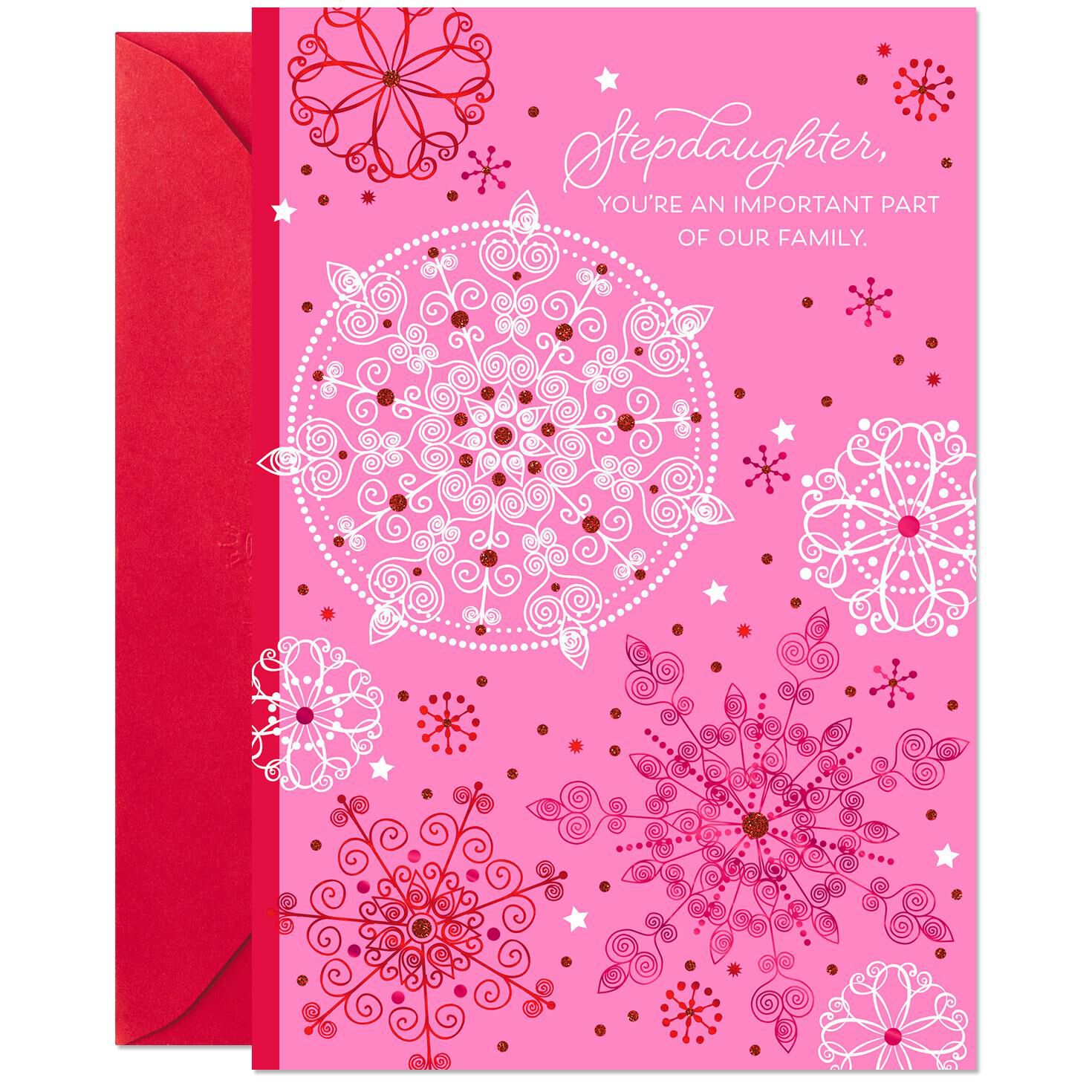 pink snowflakes christmas card for stepdaughter greeting cards pink christmas card