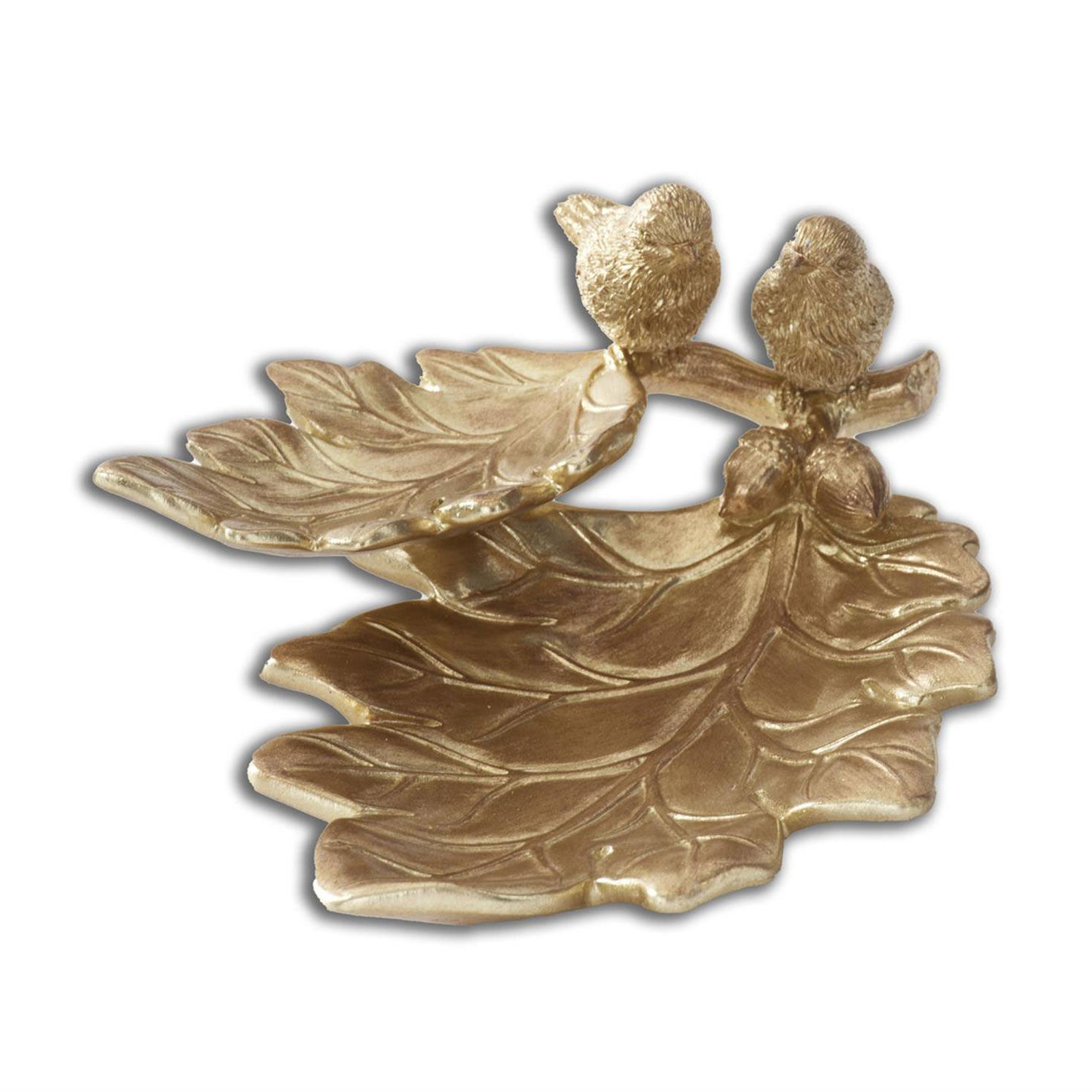 K&K Interiors Gold Leaves and Birds Tray, 8.5"