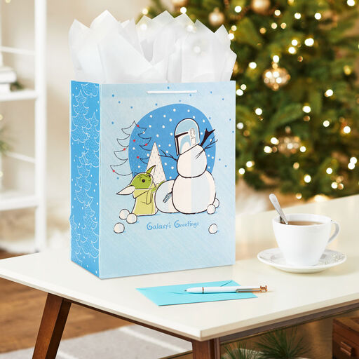 13" Star Wars: The Mandalorian™ Grogu™ Snow Fun Large Christmas Gift Bag, 
