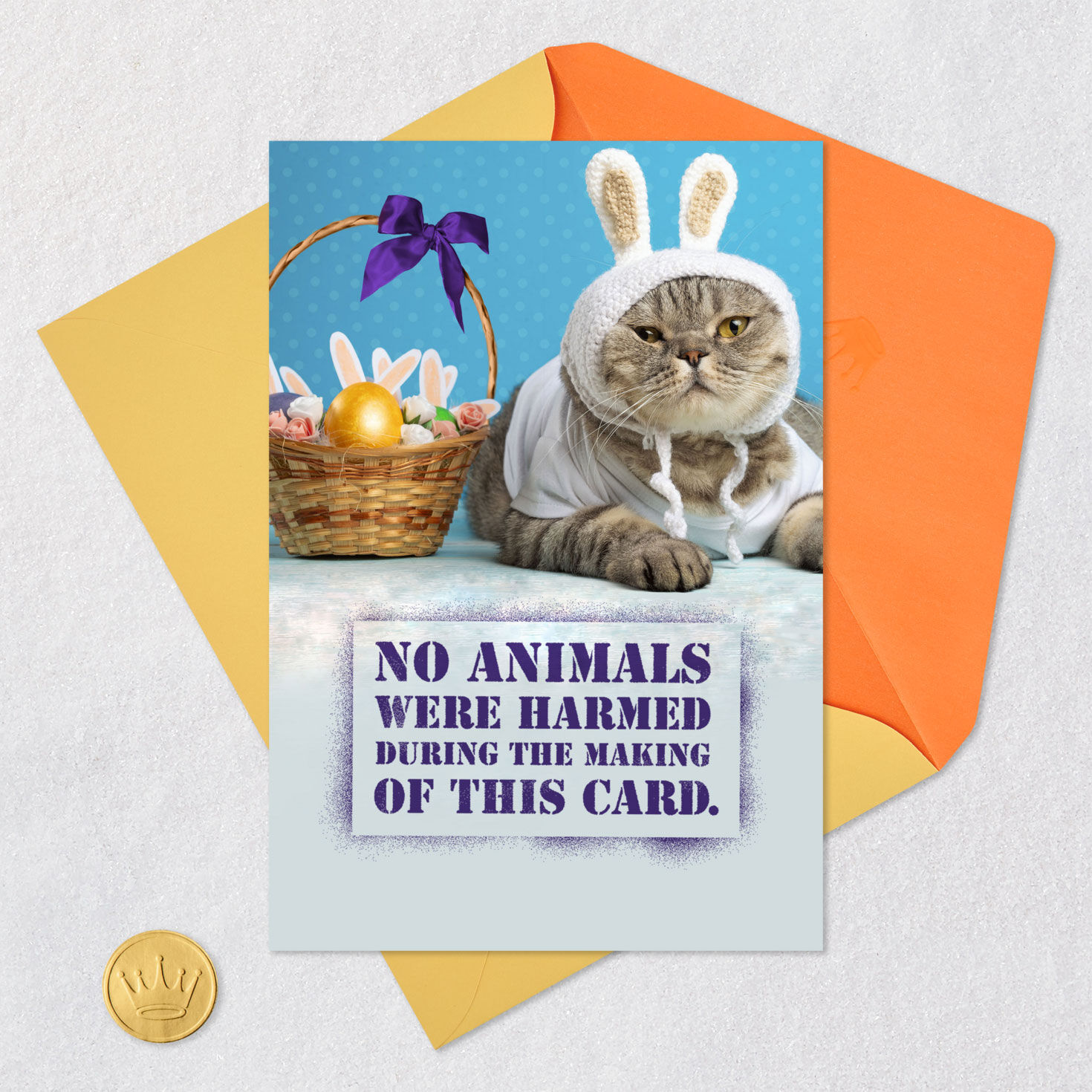 Cat in Bunny Ears Funny Easter Card With Sound Card Front with Envelope and Gold Seal image number 5