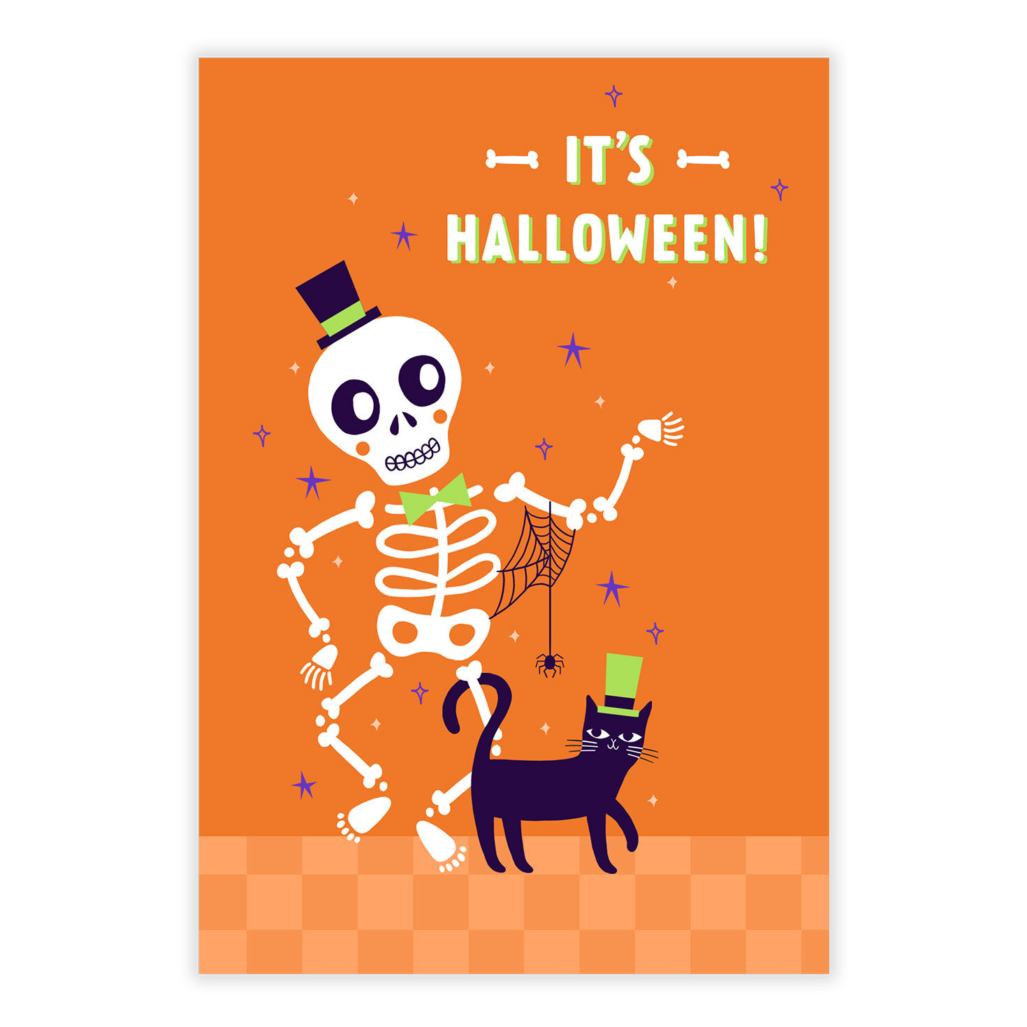 Fun Skeleton and Cat Personalized Halloween Card front image number 2