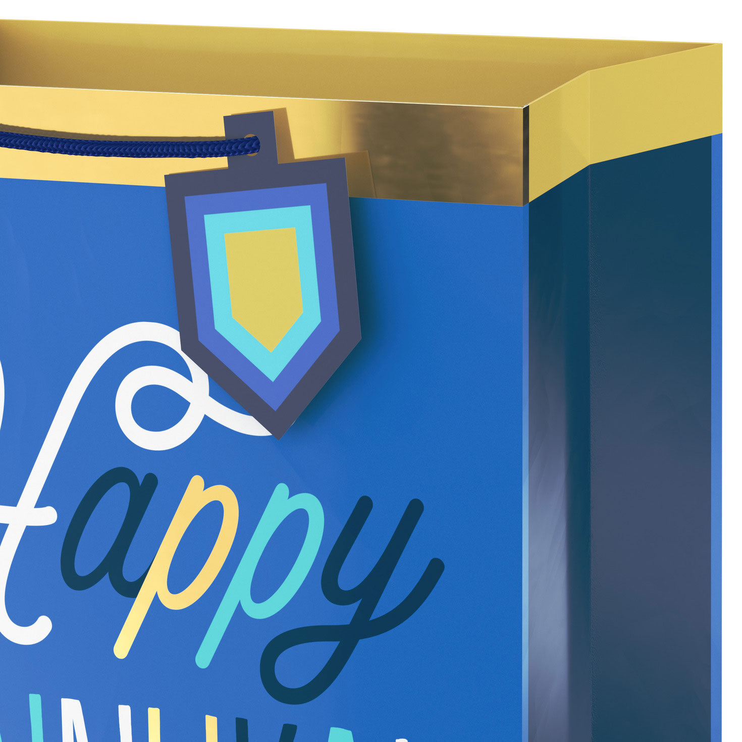 Fun Lettering on Blue Large Hanukkah Gift Bag Handle Detail image number 4
