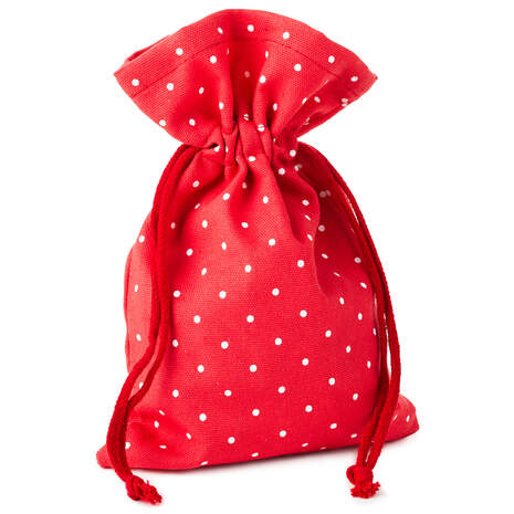 9.5" Red and White Polka Dot Small Fabric Gift Bag, , large