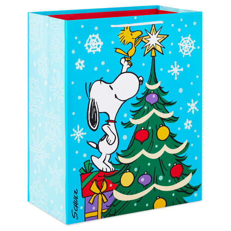 13" Peanuts® Snoopy and Woodstock Trimming Tree Large Christmas Gift Bag, , large