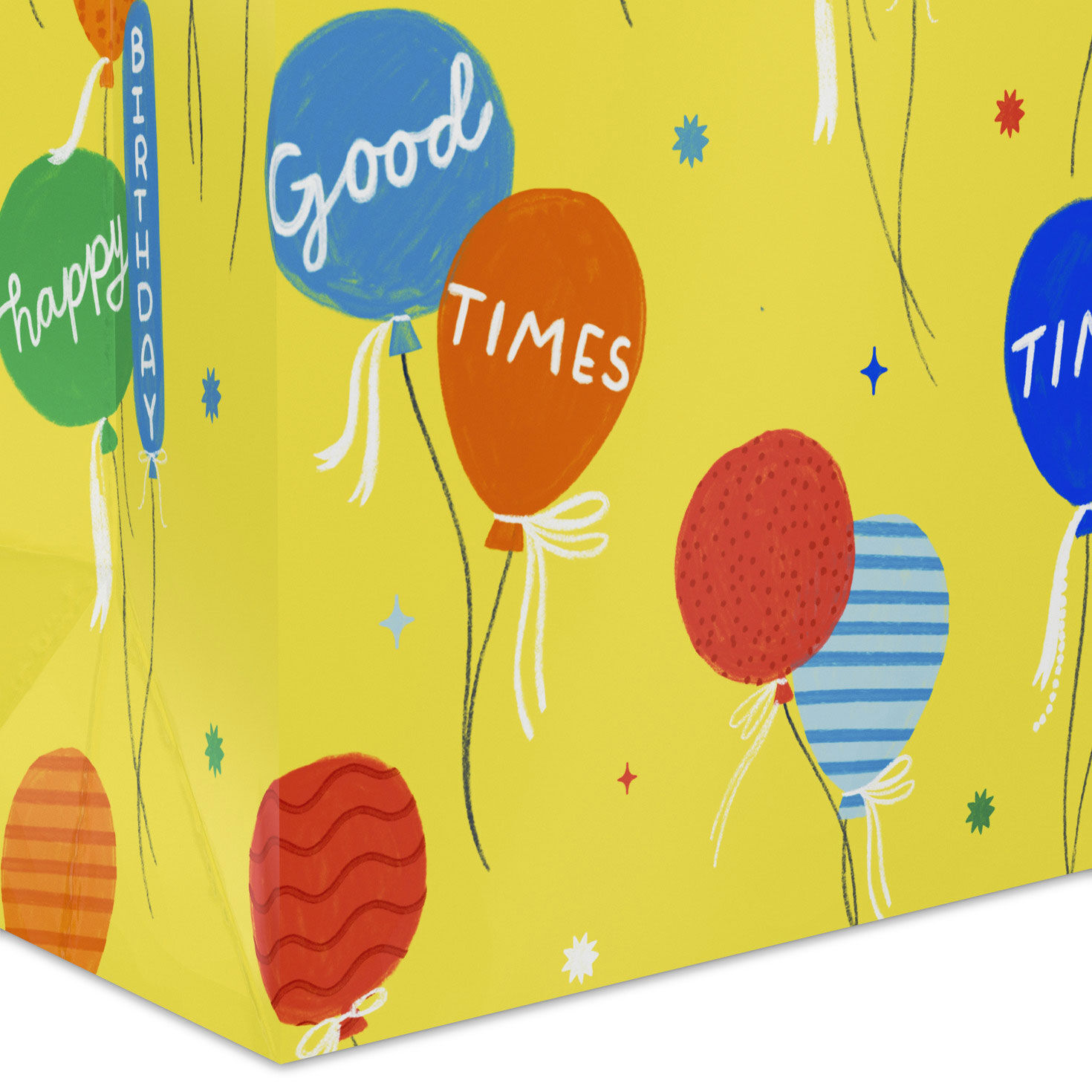 Bright Balloons on Yellow Medium Birthday Gift Bag Base/Side Detail image number 5