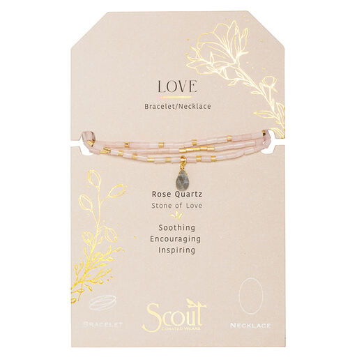 Gold, Rose Quartz and Labradorite Wrap Bracelet/Necklace With Teardrop Charm, 