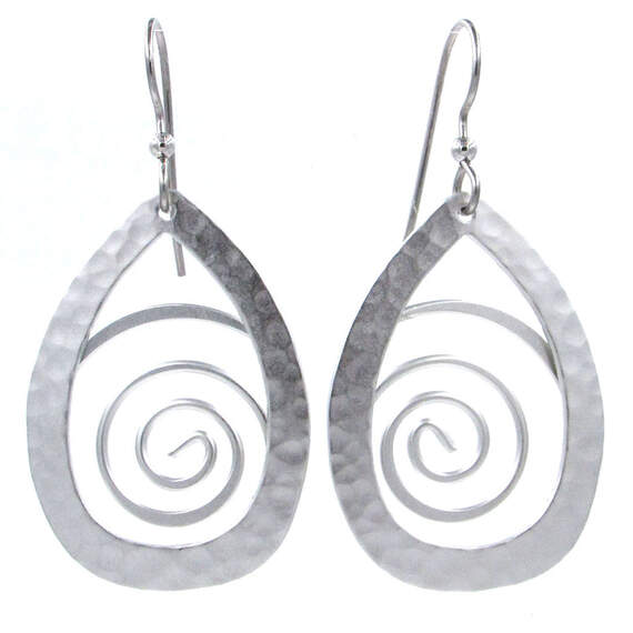 Hammered Silver Teardrop With Coil Metal Drop Earrings, , large image number 1