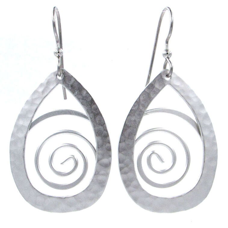 Hammered Silver Teardrop With Coil Metal Drop Earrings