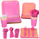 Color Pop 96-Piece Tableware Basics Party Kit, Pink and Orange