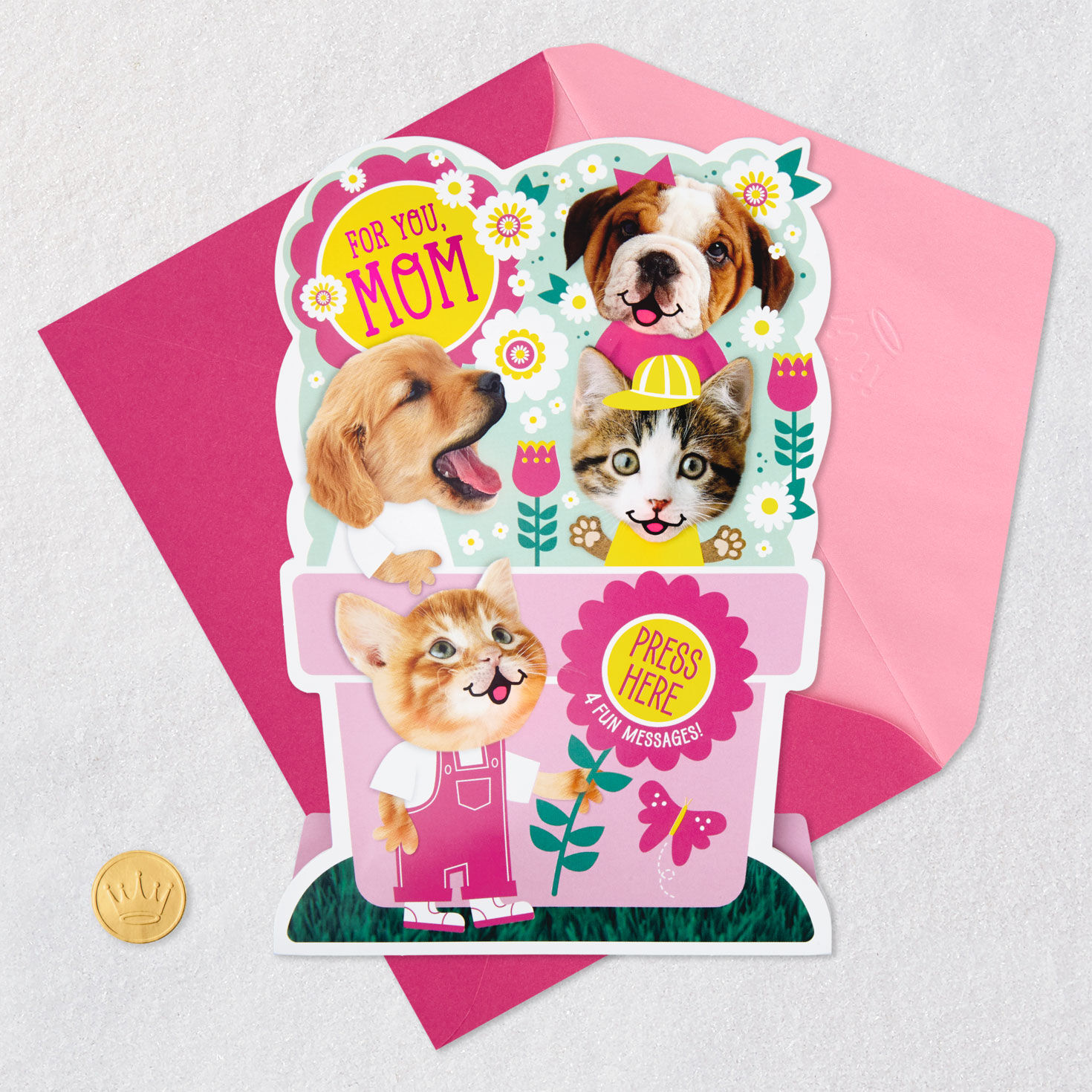 Cats and Dogs Lights and Sound Mother&rsquo;s Day Card Card Front with Envelope and Gold Seal image number 7