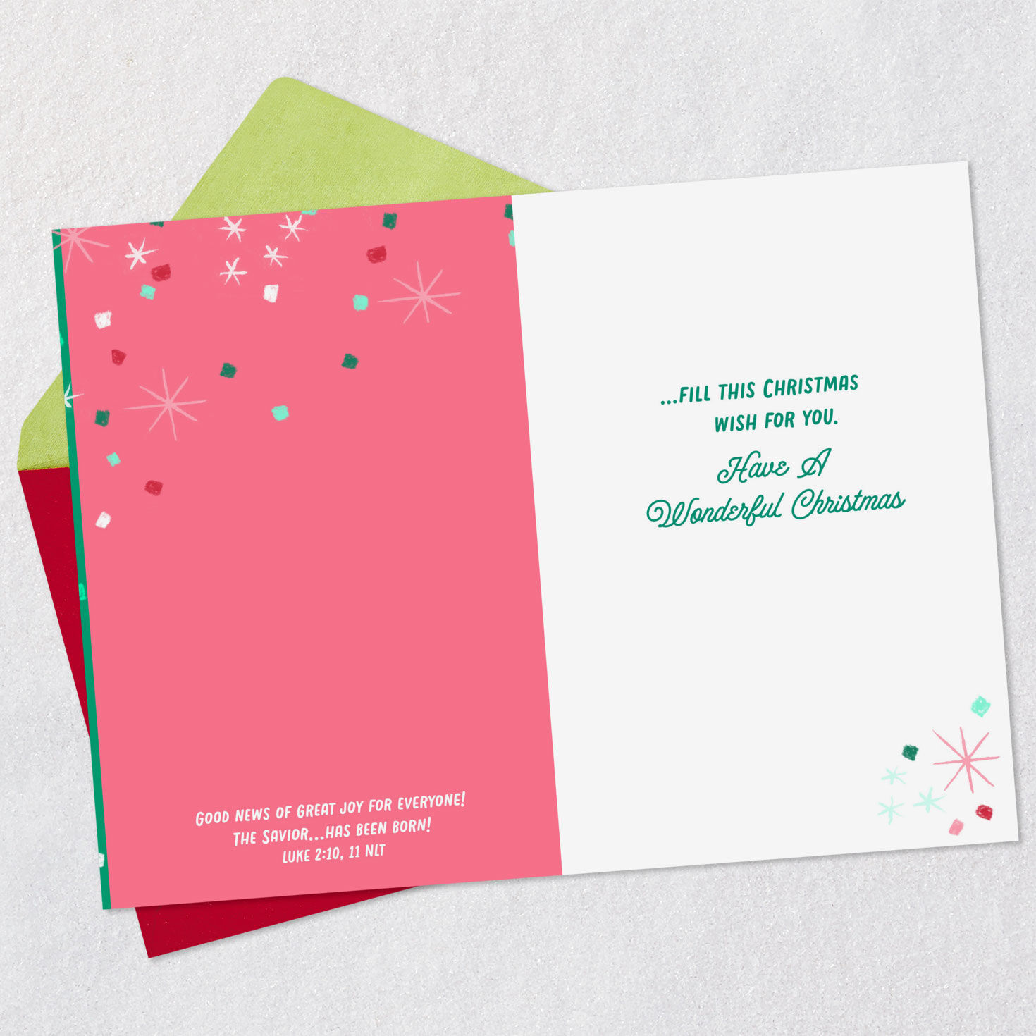 Red and Green Heart Goddaughter Christmas Card Open card with envelope image number 4