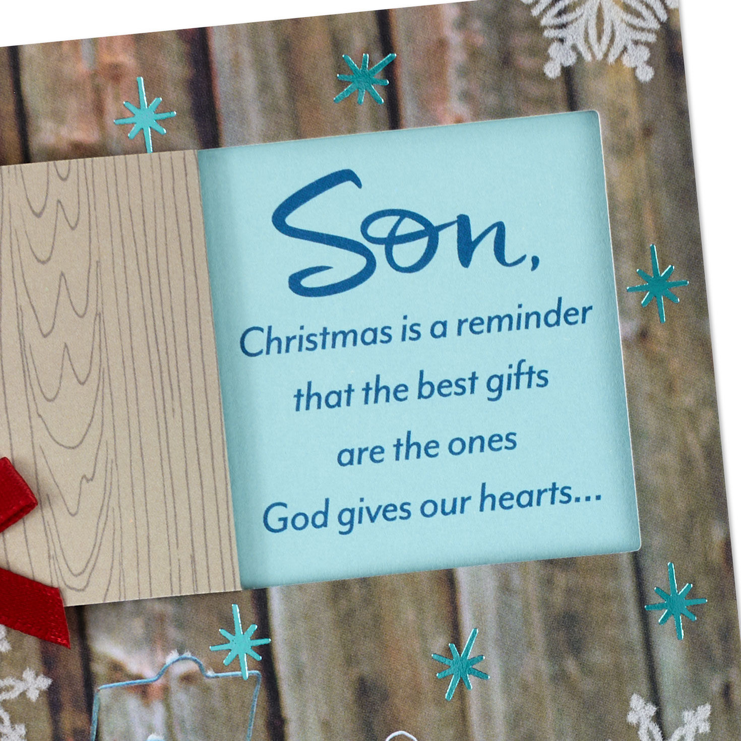 Snowy Barn Religious Christmas Card for Son Caard Front Detail image number 6