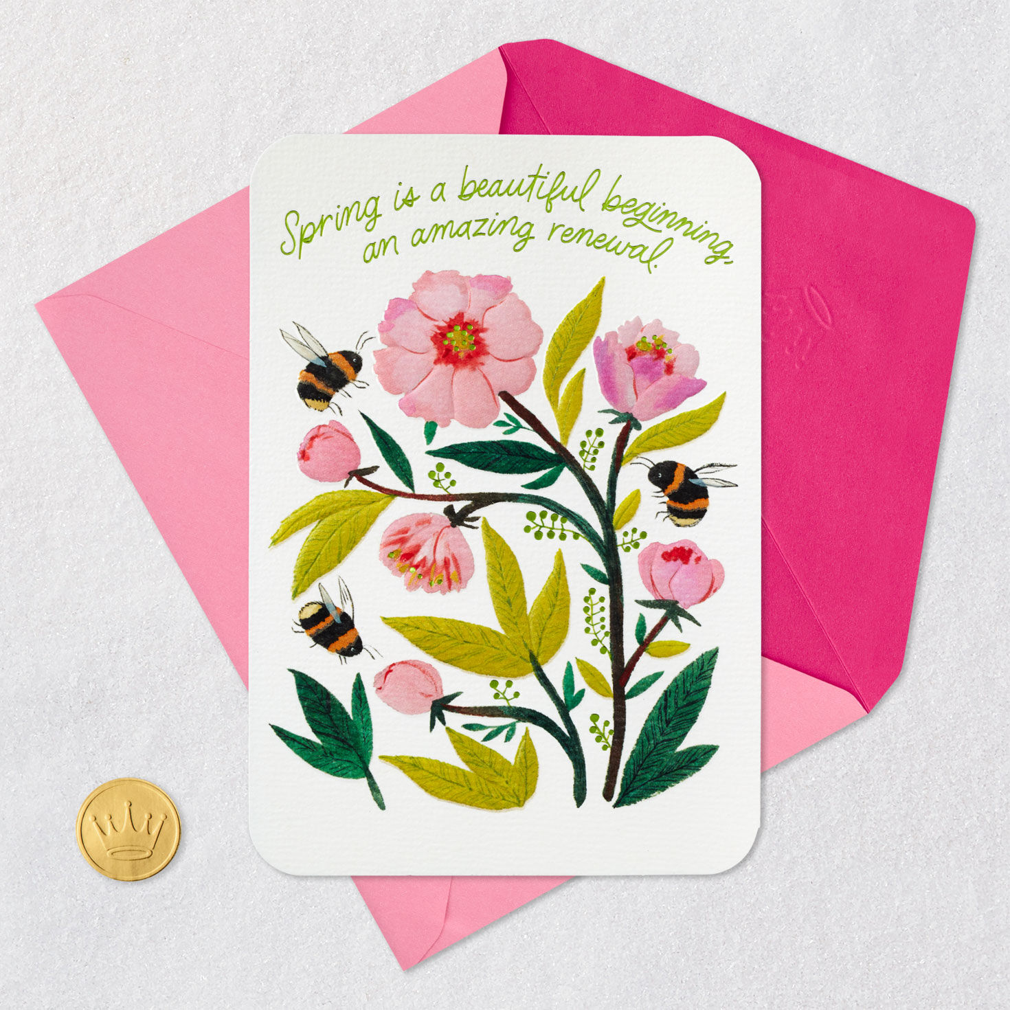 Pink and Green Floral Spring Renewal Easter Card Card Front with Envelope and Gold Seal image number 5