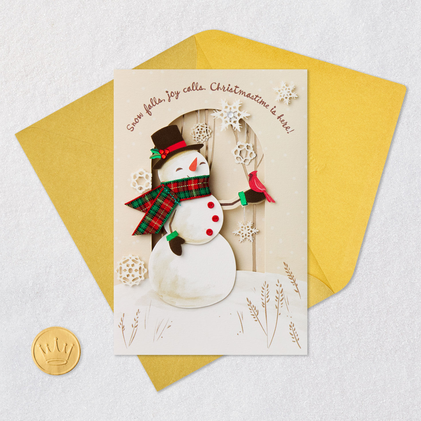 Snowman and Cardinal Religious Christmas Card Card Front with Envelope and Gold Seal image number 7