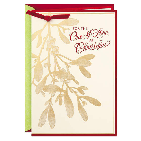 Gold Mistletoe Romantic Christmas Card for the One I Love, , large image number 1