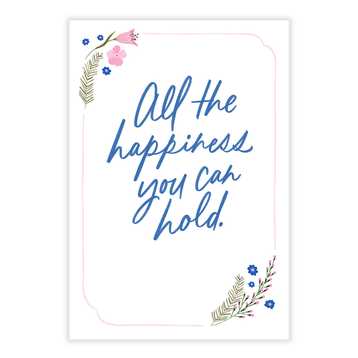 Blue Script Simple Flowers Personalized Birthday Card front image number 2