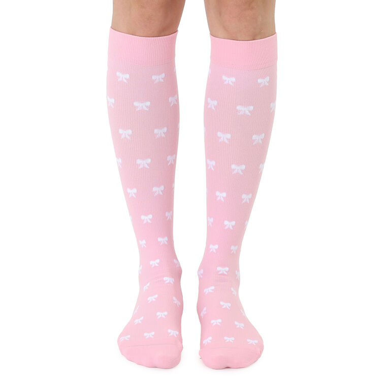 Living Royal White Bows on Pink Compression Socks