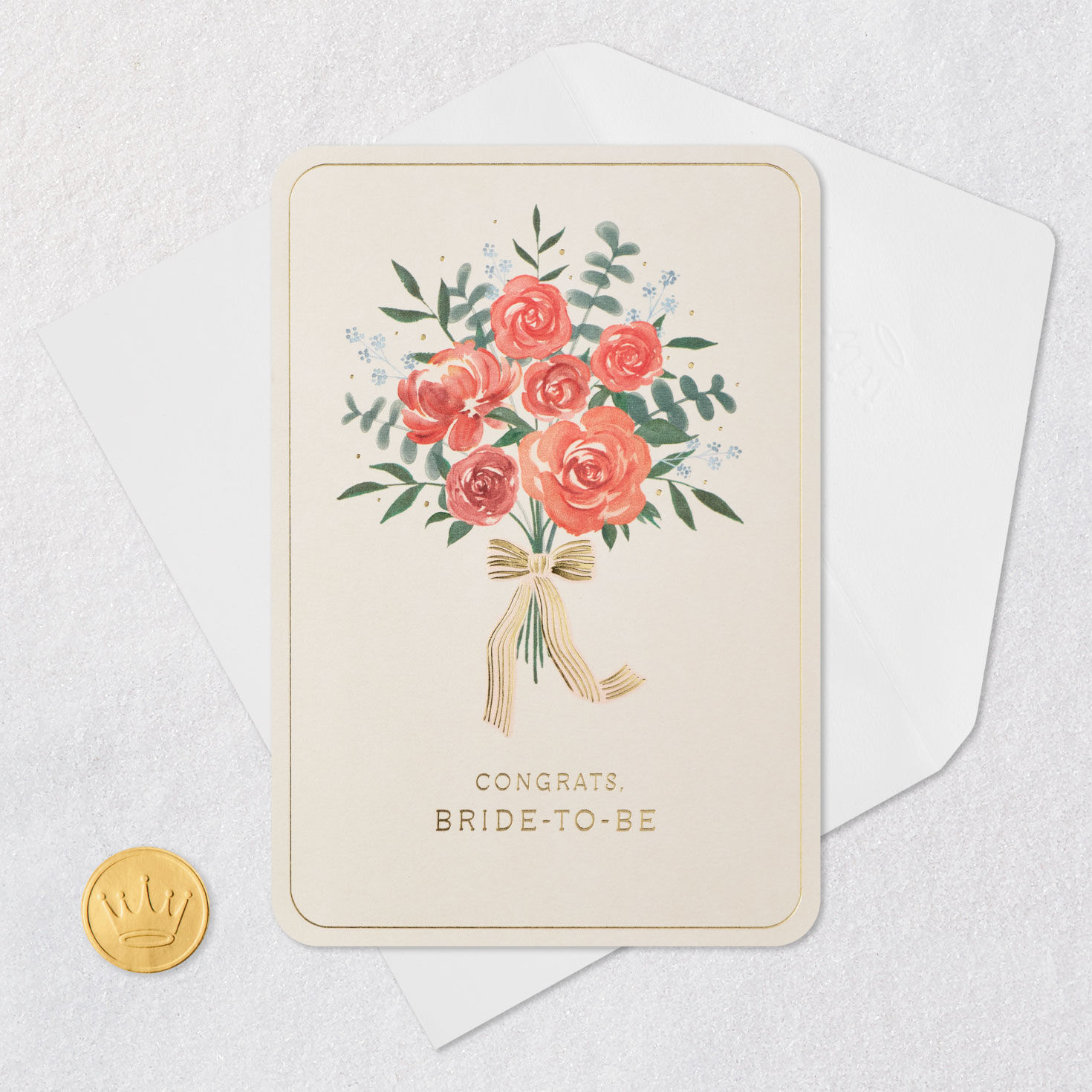 Pink Flower Bouquet Bridal Shower Card Card Front with Envelope and Gold Seal image number 5