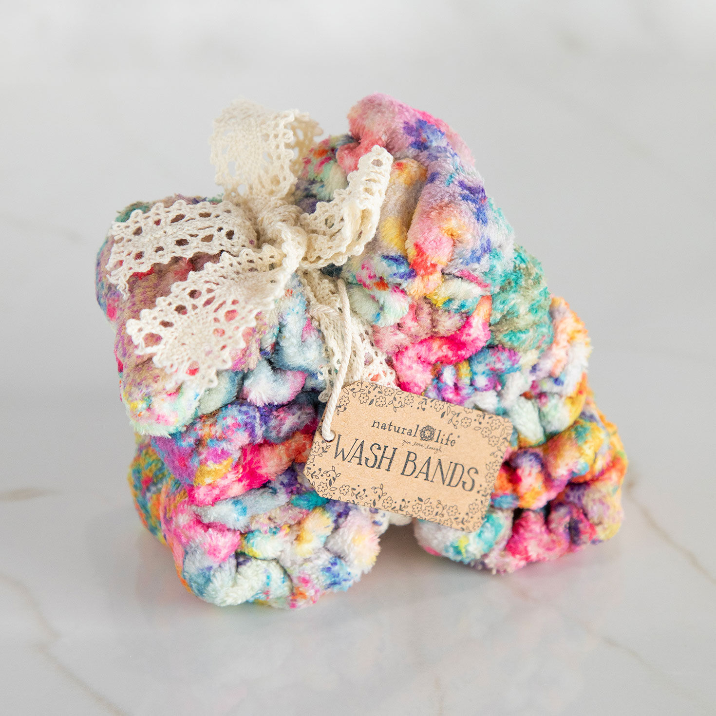 Pink Patchwork Head and Wrist Wash Bands front image number 1