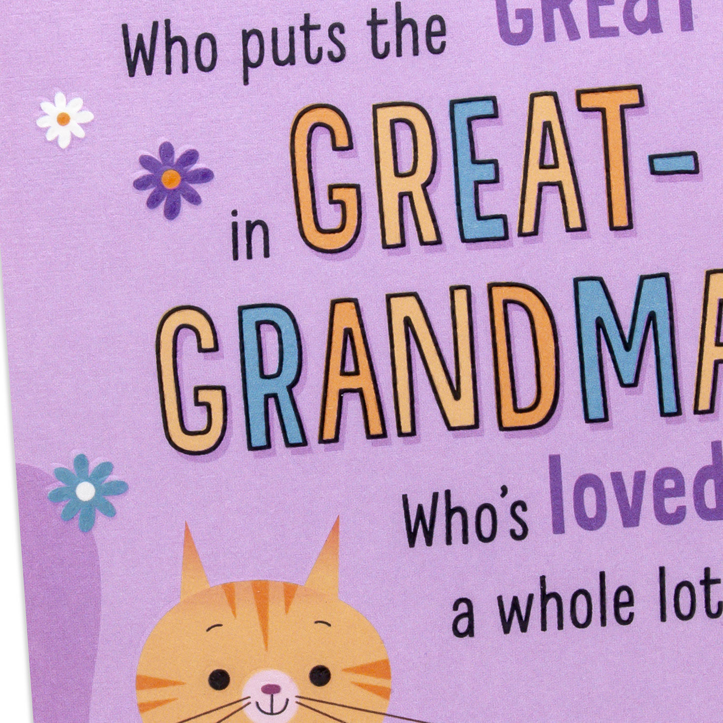 Tabby Cat on Purple Mother's Day Card for Great-Grandma Card Front Detail image number 4