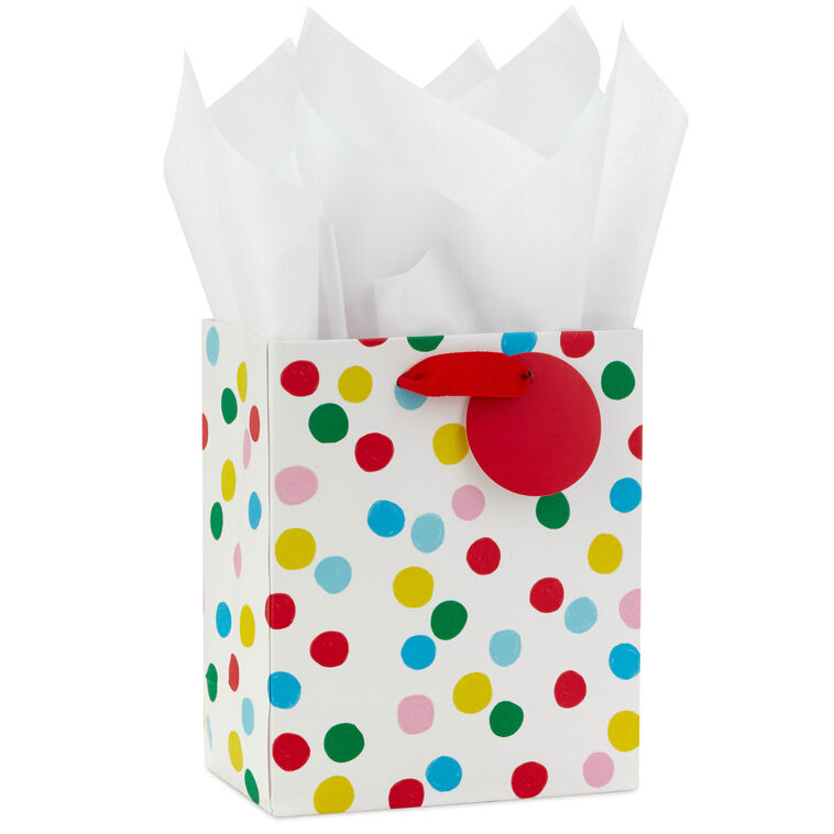 6.5" Colorful Dots Small Gift Bag With Tissue Paper