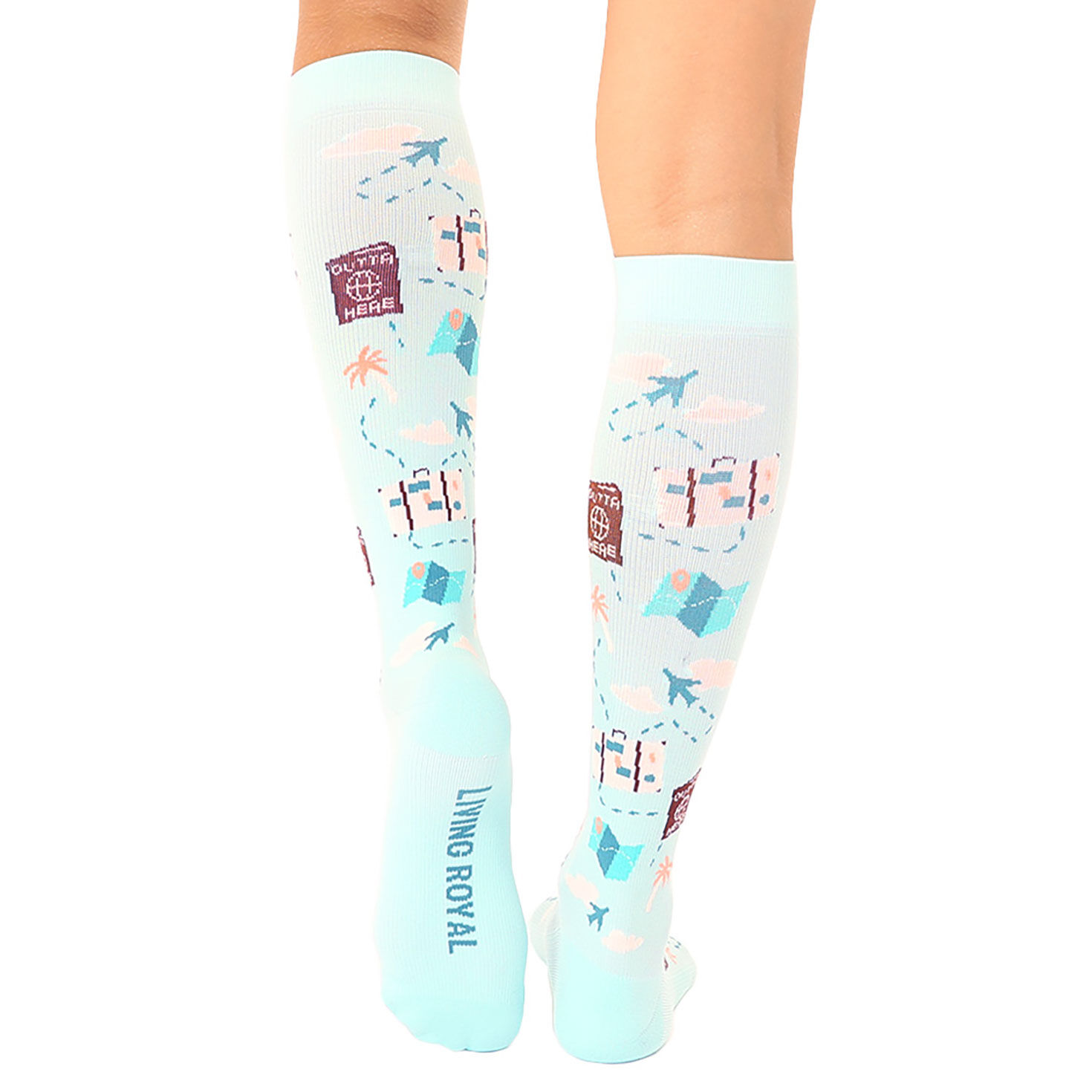 Aqua Compression Socks With Traveling Designs back image number 3