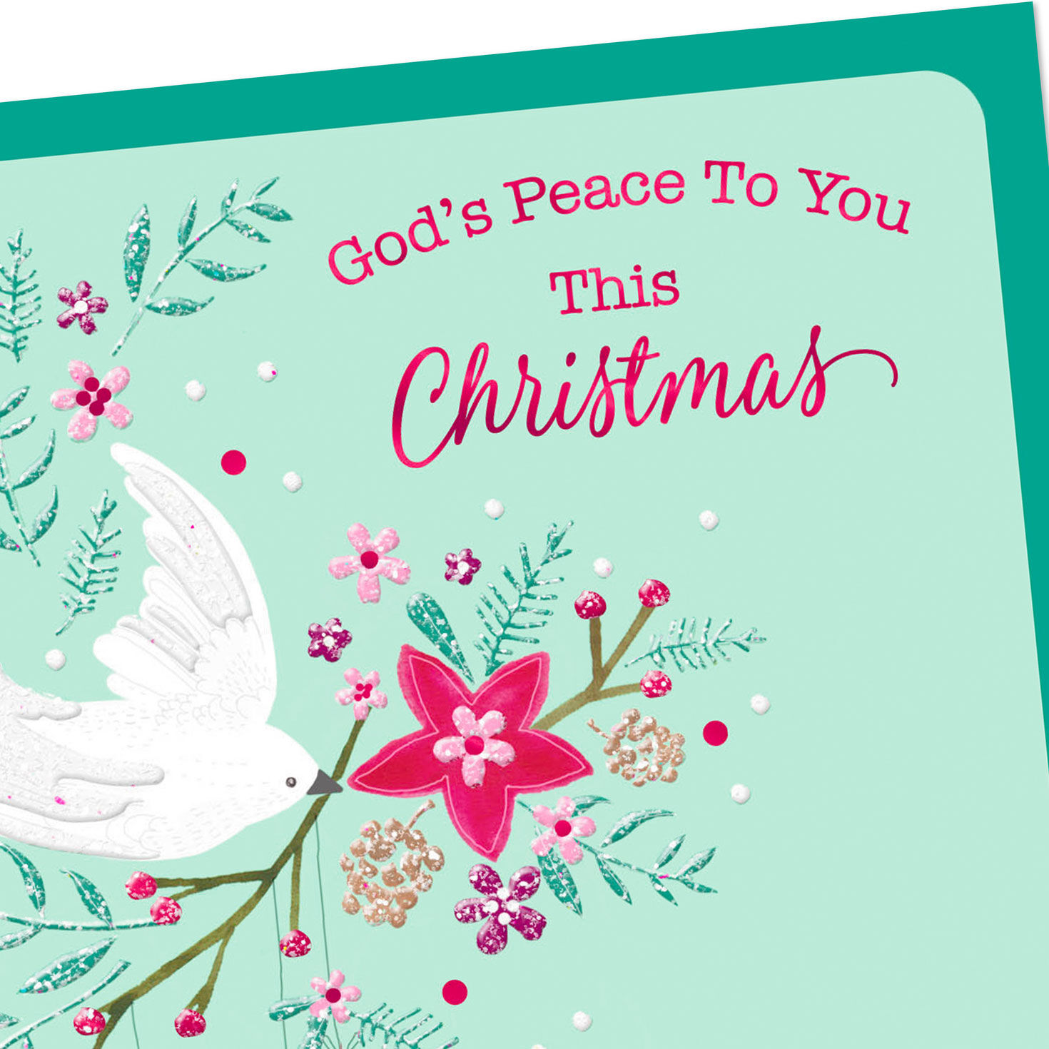 White Dove With Branch Religious Christmas Card Card Front Detail image number 5