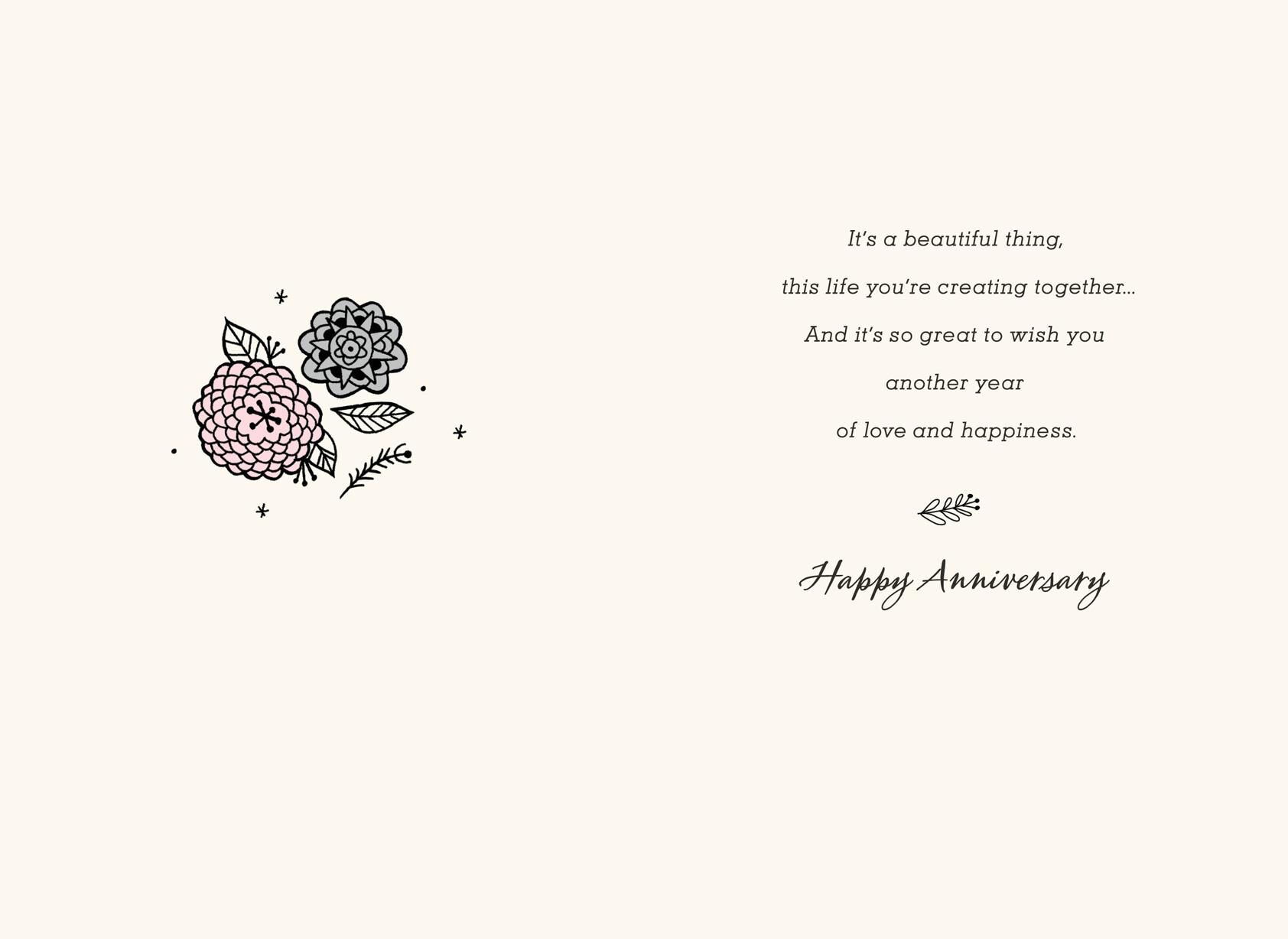 Floral Heart Anniversary Card for Granddaughter and Her Husband