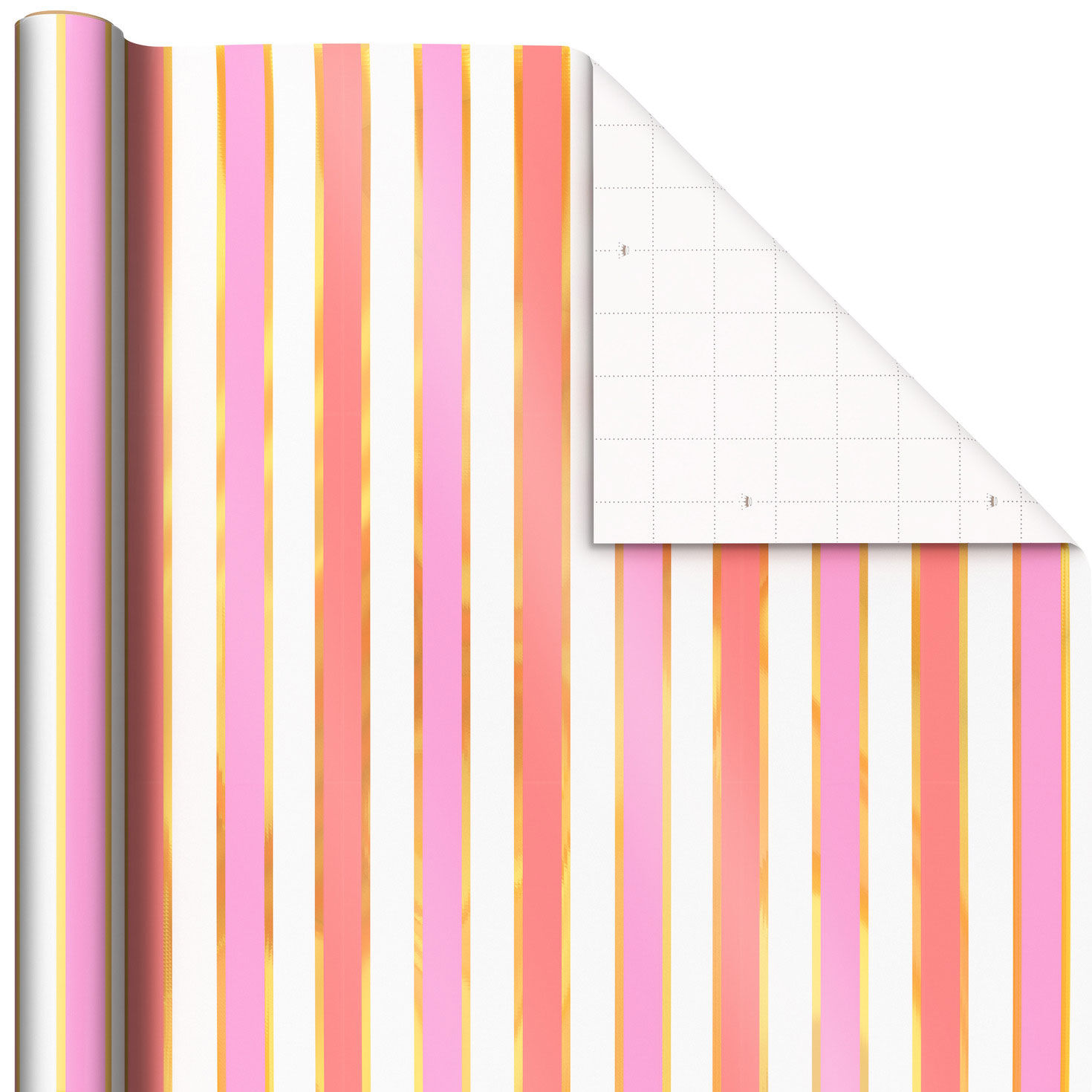 Pink, Coral and Gold Foil Stripes Wrapping Paper, 17.5 sq. ft